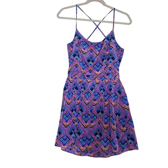 Bethany Mota Aeropostale Dress Small Purple Geometric Strappy Zipper Boho Mini - Picture 1 of 11